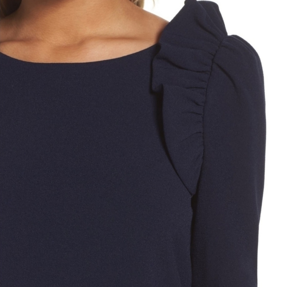 Chelsea28 Navy Ruffled Long Sleeve Mini Dress-Size 6 - Picture 6 of 8